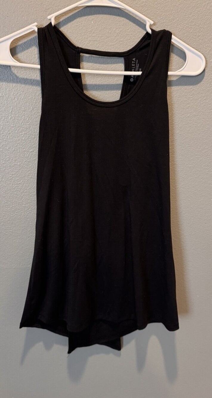 Athleta Essence Open Tie Back Wrapped Criss Cross Tank Size XS Shirt Black Top
